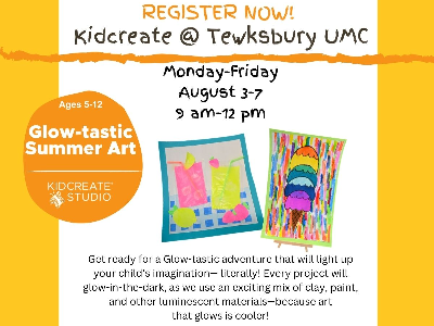 Kidcreate Studio @ Tewksbury UMC: Glowtastic Summer Art (5-12y) 